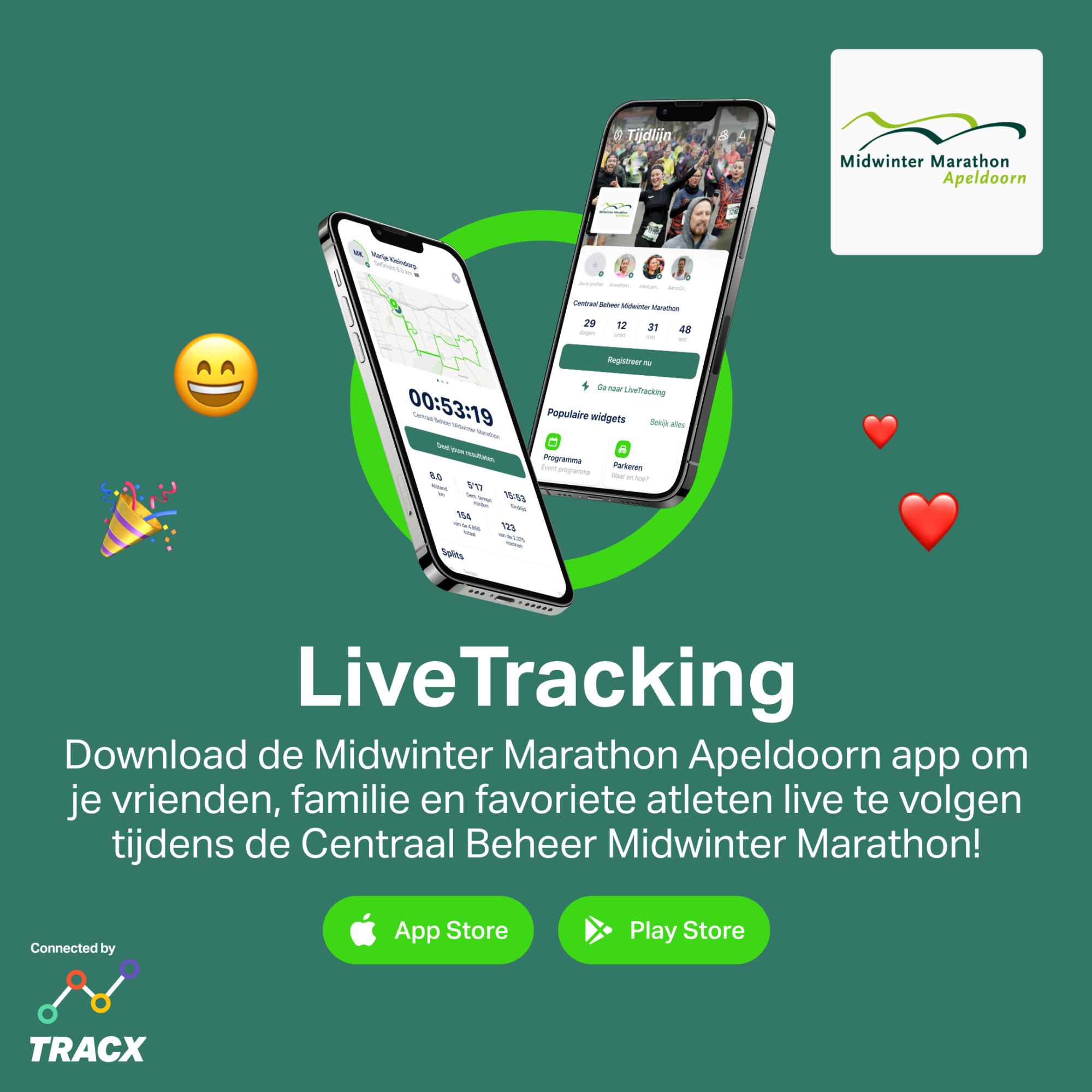 Download onze app en volg je favoriete lopers